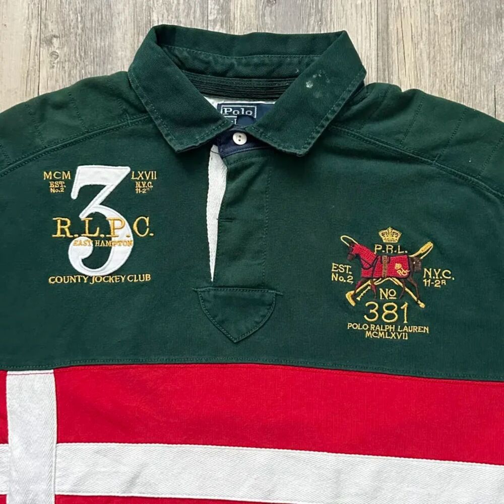 Vintage Polo Ralph Lauren Denmark RLPC County Jockey Club Rugby Long Sleeve XL - Picture 2 of 6